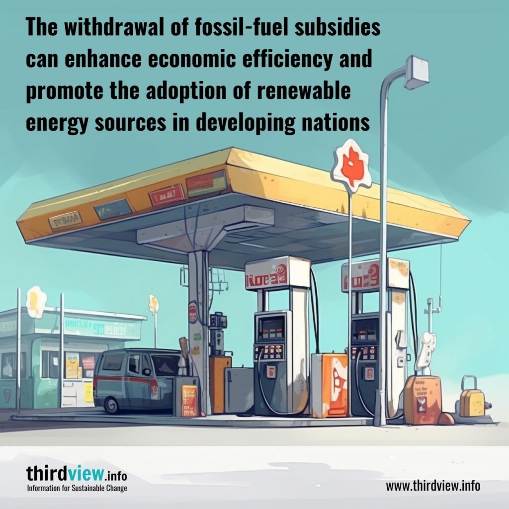 The withdrawal of fossil-fuel subsidies can enhance economic efficiency and promote the adoption of renewable energy sources in developing nations