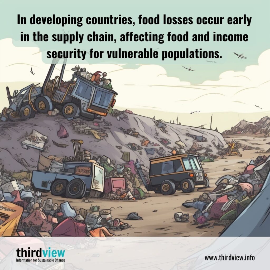 In developing countries, food losses occur early in the supply chain, affecting food and income security for vulnerable populations.