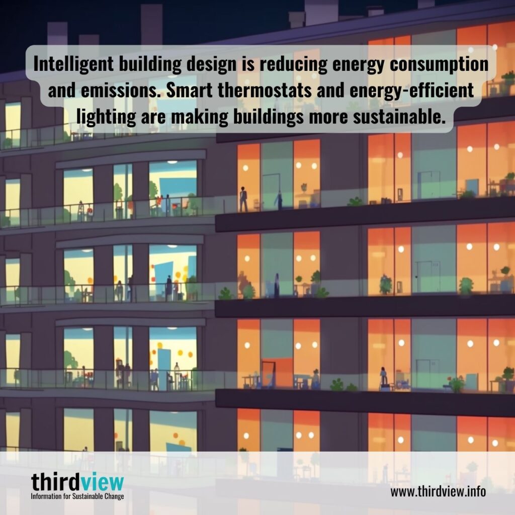 Intelligent building design is reducing energy consumption and emissions. Smart thermostats and energy-efficient lighting are making buildings more sustainable