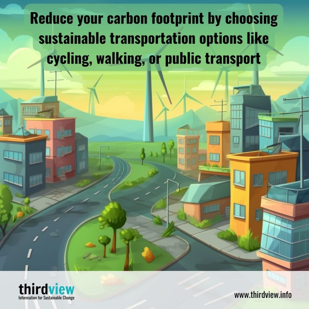 Reduce your carbon footprint by choosing sustainable transportation options like cycling, walking, or public transport