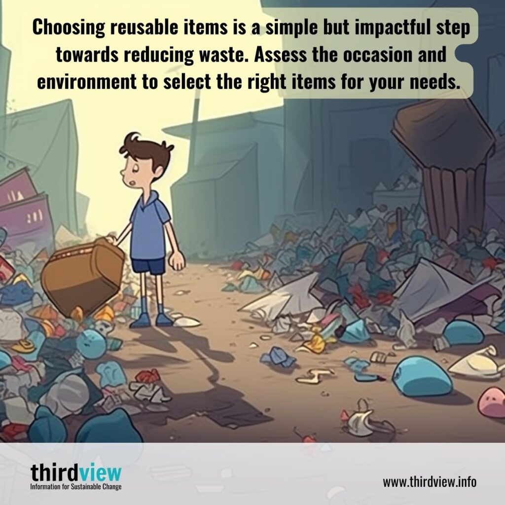 Choosing reusable items is a simple but impactful step towards reducing waste. Assess the occasion and environment to select the right items for your needs